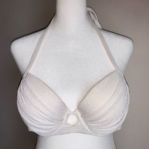 Victorias Secret Bikini Top White 34D Halter Push Up Bridal Textured Gold
